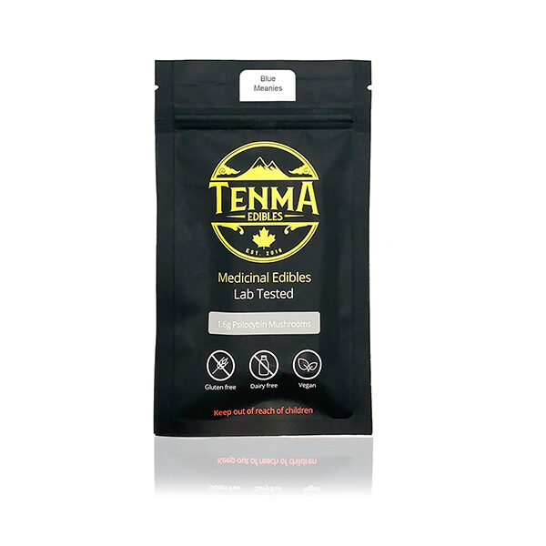 Tenma Magic Mushroom Chocolates black packaging on white background